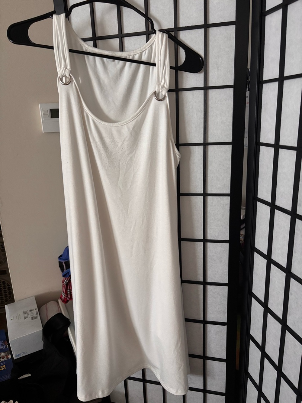 White Ring-Detail Sleeveless Shift Dress